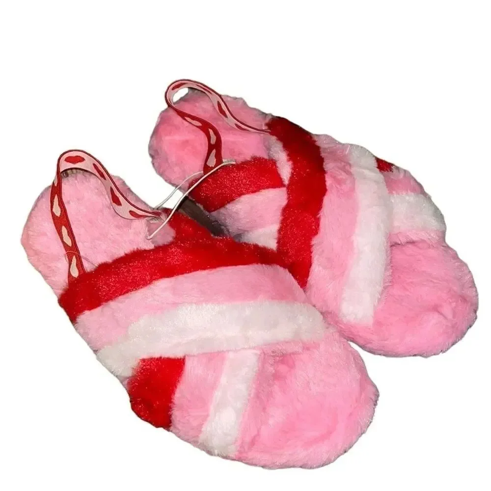 Children's Place Heart Crisscross Faux Fur Slippers